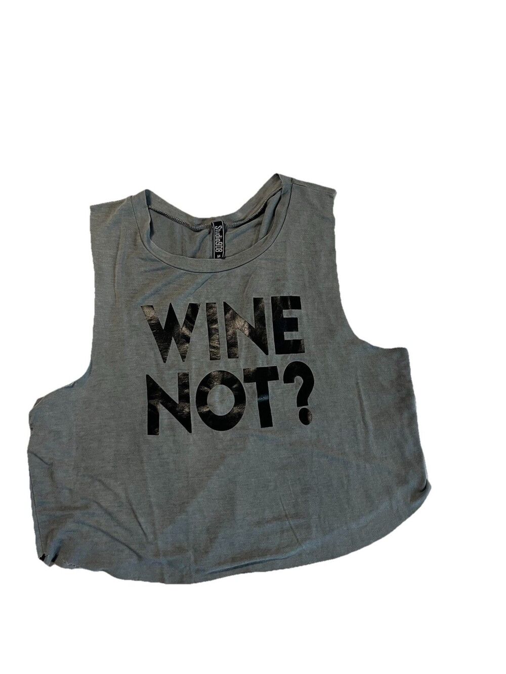 Gray Muscle Crop Tank Graphic “WINE NOT?” Size M Beach Party Casual